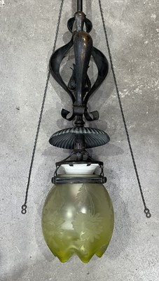 Lot 415 - An Art Nouveau fixed ceiling pendent light...