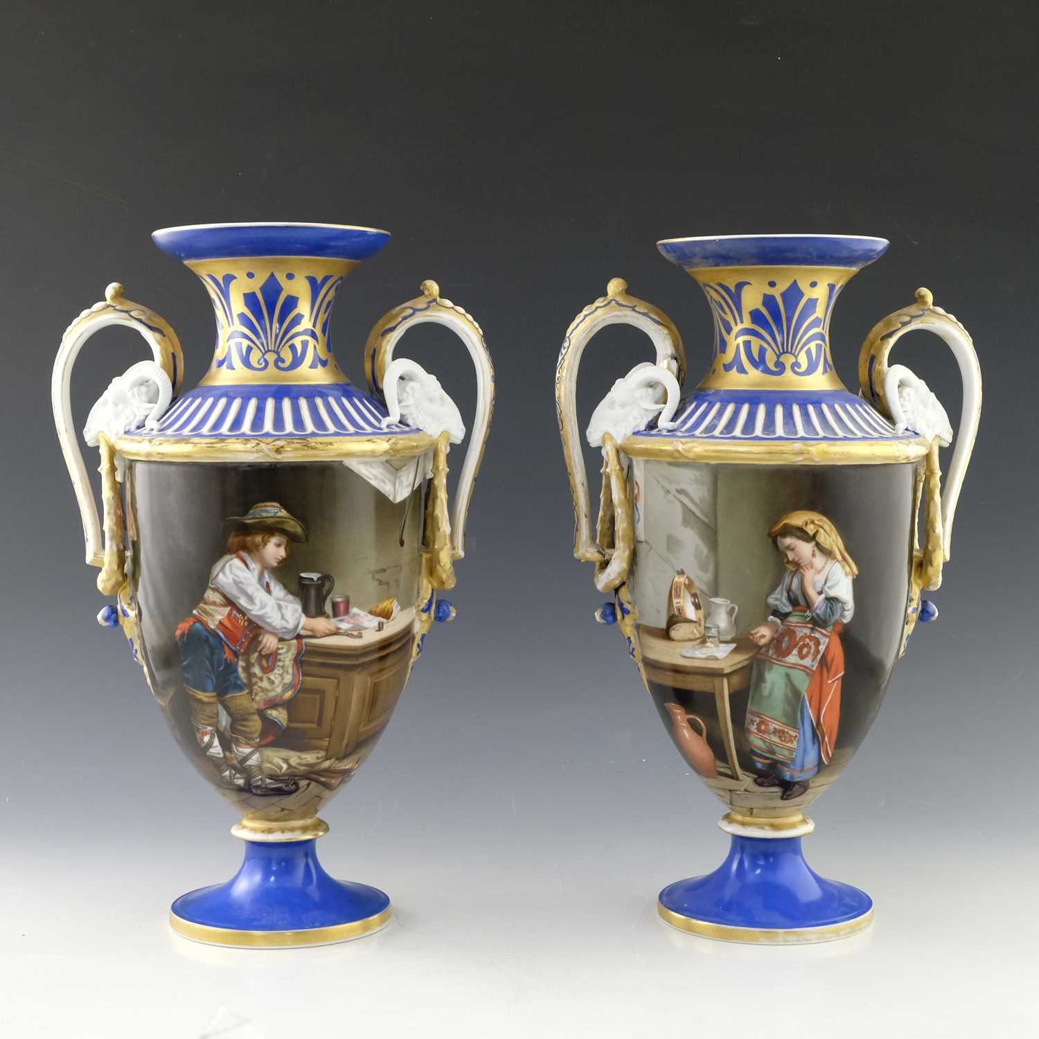 Lot 859 - A large pair of Limoges porcelain vases,...