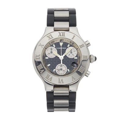Lot 203 - Cartier, a stainless steel Must 21 Chronoscaph bracelet watch