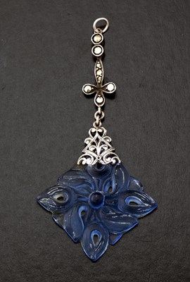 Lot 47 - An Art Deco blue frosted glass and marcasite...