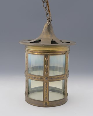 Lot 158 - An Arts and Crafts brass lantern pendant light,...