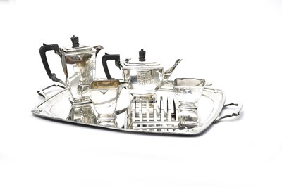 Lot 200 - A Walker & Hall five piece electroplated tea...