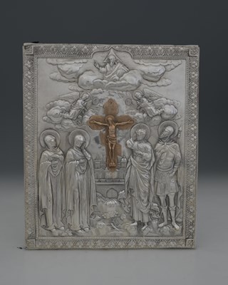 Lot 9 - A Russian icon, with decoration depicting...