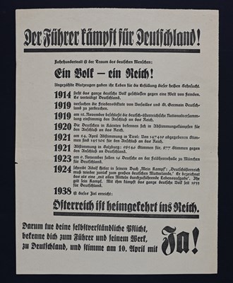 Lot 252 - A 1938 propaganda poster calling for Anschluss...