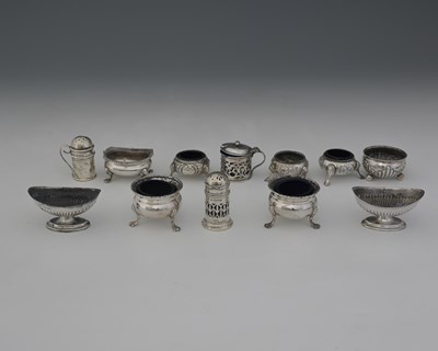 Lot 234 - A group of hallmarked silver condiments,...