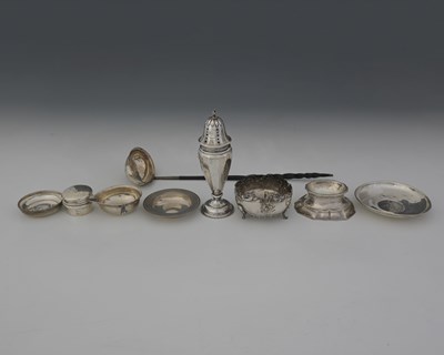 Lot 192 - A group of silver-coloured metal items, to...