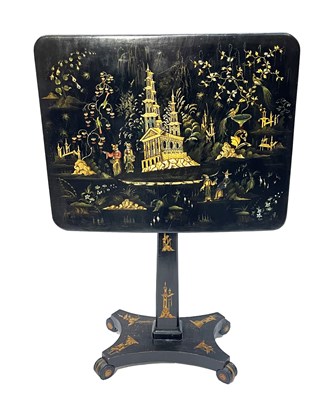 Lot 497 - A Regency black lacquer pedestal table, circa...