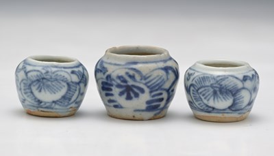 Lot 437 - Three Chinese blue and white Ming-style bird...