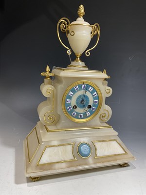 Lot 365 - A 19th century Alabaster mantle clock with...