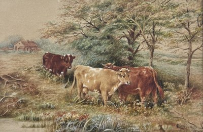 Lot 865 - A pastoral landscape with cows, signed l.r. 'E....