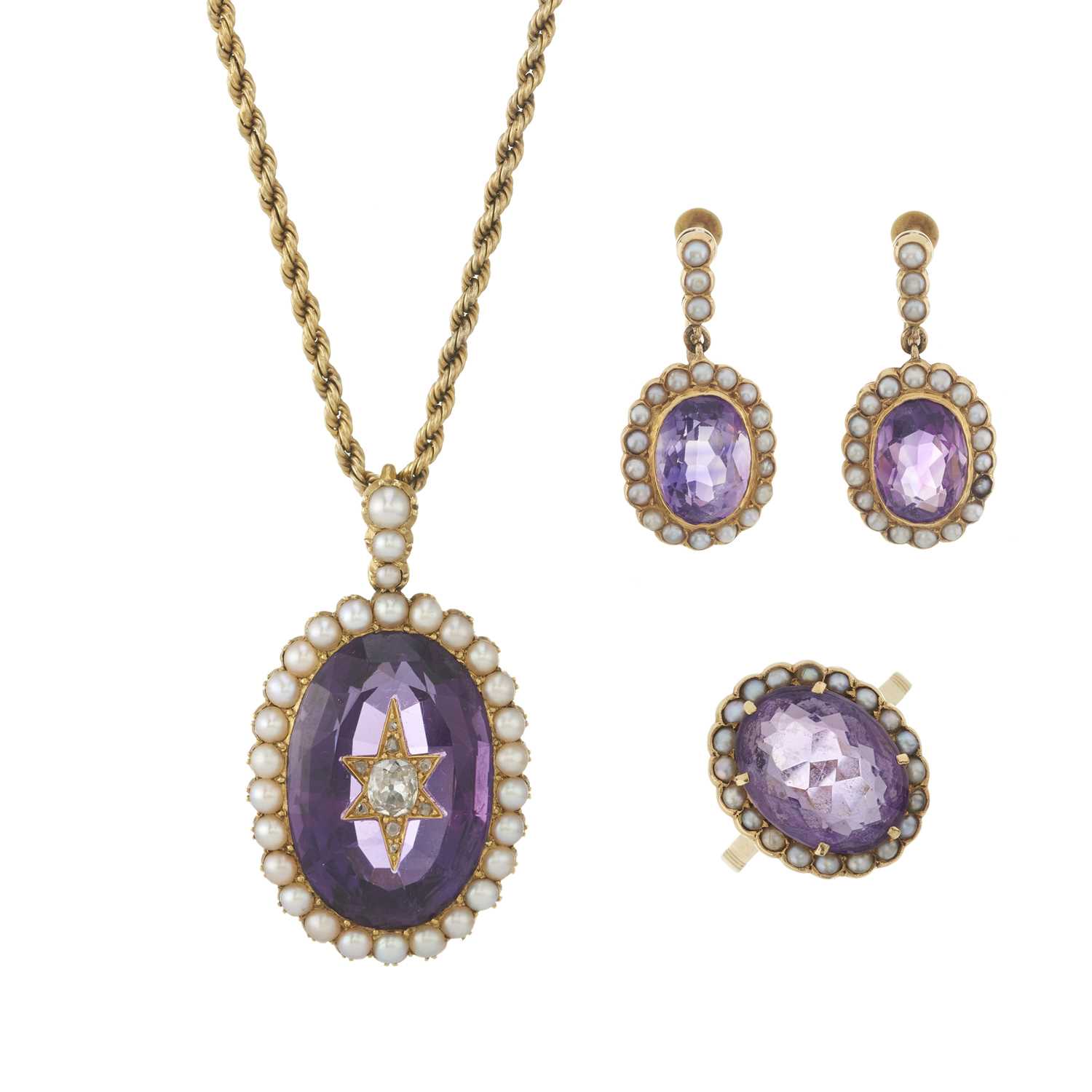 Lot 19 - A Victorian gold amethyst and diamond parure