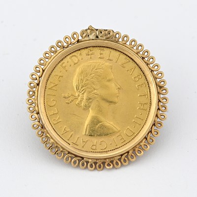 Lot 88 - Elizabeth II gold sovereign, 1964, mounted,...