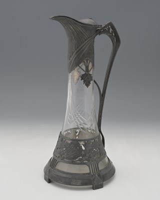 Lot 139 - Orivit, a Jugendstil pewter mounted glass jug,...