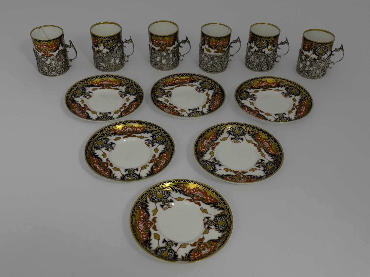 Lot 951 - A Royal Crown Derby silver mounted coffee set,...