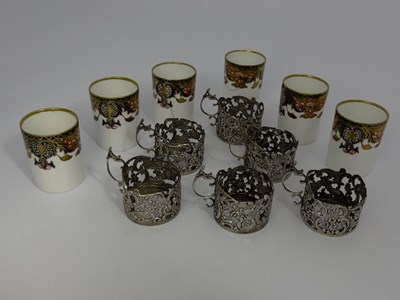 Lot 951 - A Royal Crown Derby silver mounted coffee set,...