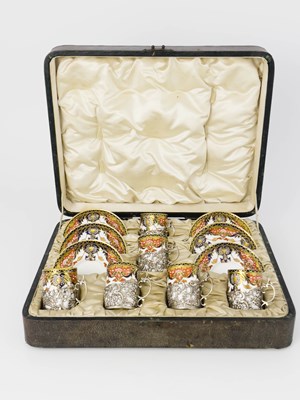 Lot 951 - A Royal Crown Derby silver mounted coffee set,...
