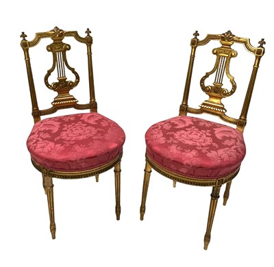 Lot 486 - A pair of French gilt salon side chairs, early...