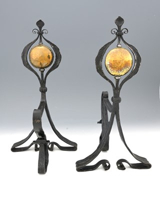 Lot 161 - A pair of Arts & Crafts andirons or fire dogs,...