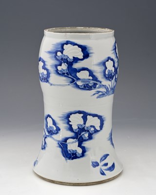 Lot 457 - An Oriental blue and white relief moulded vase...