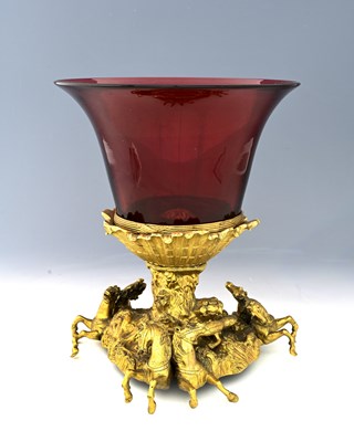 Lot 223 - A cast gilt metal and glass centrepiece bowl,...