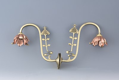 Lot 153 - A pair of Arts and Crafts brass and copper...