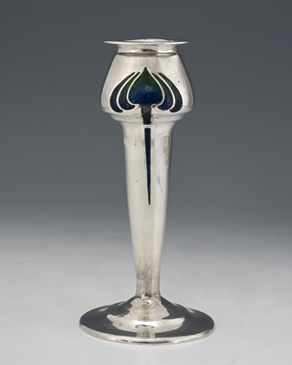 Lot 100 - An Arts and Crafts silver and enamelled vase,...