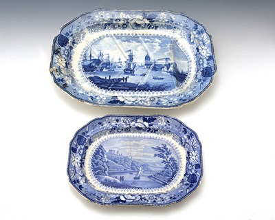 Lot 808 - Two Staffordshire blue and white platters, one...