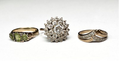 Lot 641 - Three 9ct gold gem-set dress rings