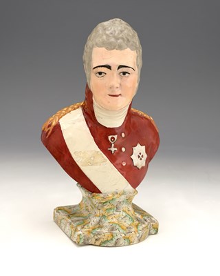 Lot 811 - A Staffordshire bust of Tsar Alexander of...