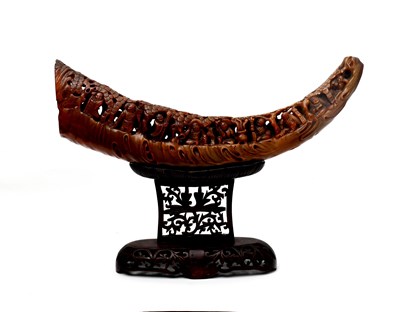 Lot 367 - A large Chinese carved buffalo horn on carved...