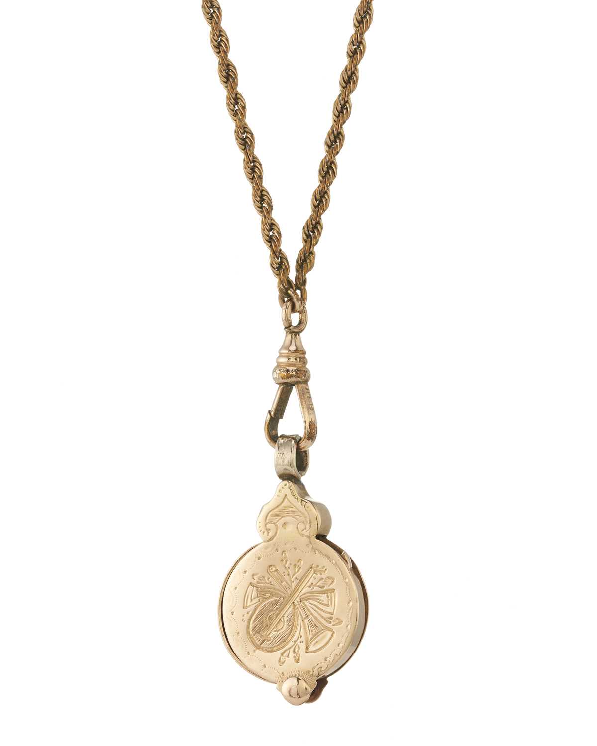 Lot 20 - An early 20th longuard chain, with opal slider and 9ct gold magnifying glass