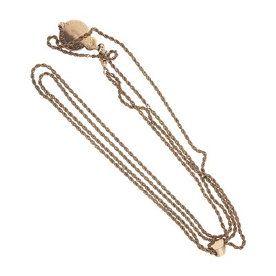 Lot 20 - An early 20th longuard chain, with opal slider and 9ct gold magnifying glass