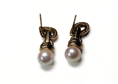 Lot 685 - A pair of 9ct gold pearl drop earrings