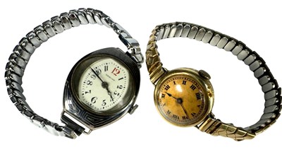 Lot 451 - A 12ct gold manual wind watch, head with...