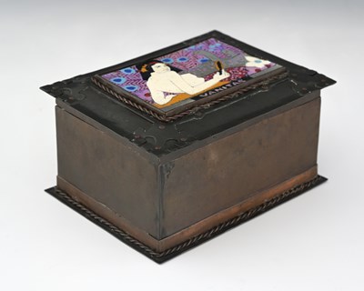 Lot 163 - An Arts and Crafts enamelled copper box, circa...