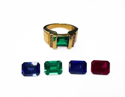 Lot 650 - A 14ct gold diamond and synthetic gem interchangeable ring