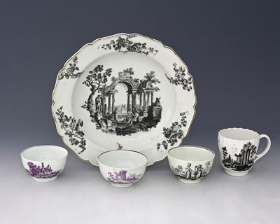 Lot 845 - Worcester, five items of black and puce...