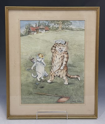 Lot 842 - Follower of Louis Wain, Cat Golfer and Caddy,...