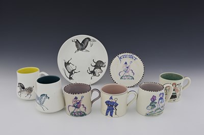 Lot 607 - Poole, a collection of painted nursery mugs,...
