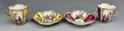 Lot 237 - Two Dresden quatrefoil double handled cups and...