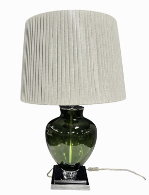Lot 84 - A large OKA table lamp, green glass...