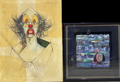 Lot 807 - A mid century oil on canvas of a clown, signed...