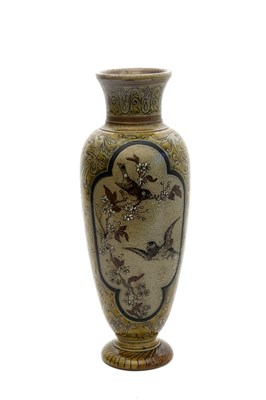 Lot 1 - A tall Martin Brothers stoneware vase by...