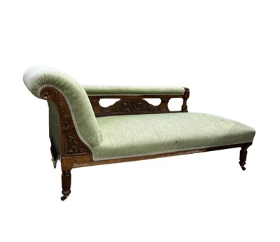 Lot 875 - A mahogany framed chaise longue, upholstered...