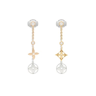 Lot 127 - Louis Vuitton, a pair of 18ct tri-colour gold diamond Idyll Blossom Long drop earrings