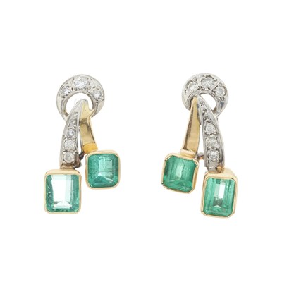 Lot 88 - A pair of gold emerald and diamond earrings