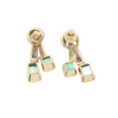 Lot 88 - A pair of gold emerald and diamond earrings
