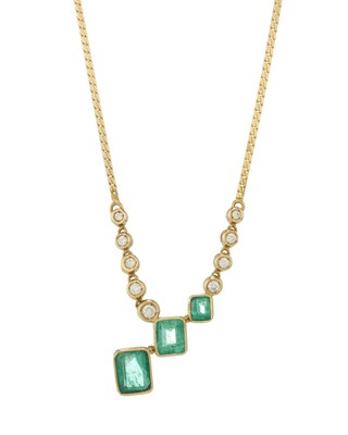 Lot 93 - An 18ct gold emerald and diamond necklace