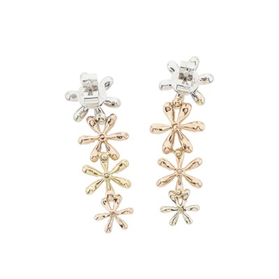 Lot 42 - A pair of 18ct gold brilliant-cut diamond flower cluster drop earrings