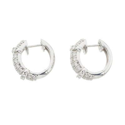 Lot 40 - A pair of 18ct gold diamond hoop earrings